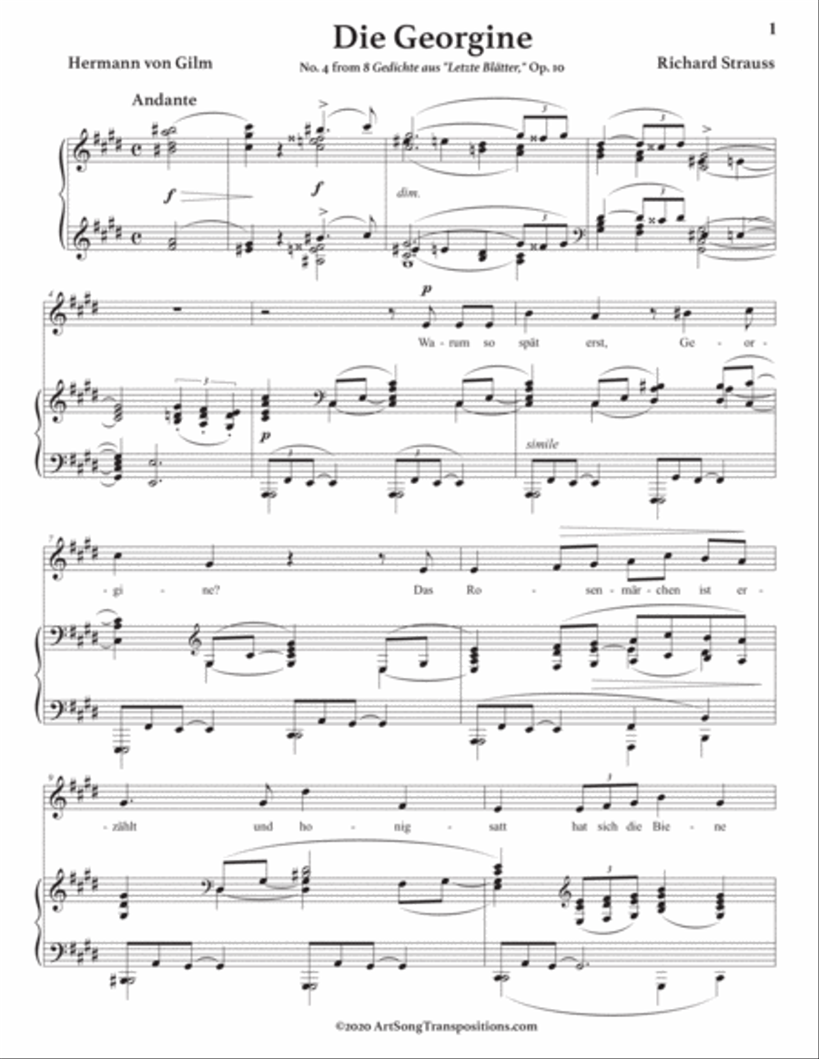 STRAUSS: Die Georgine, Op. 10 no. 4 (transposed to C-sharp minor) Voice scores gallery preview page 2