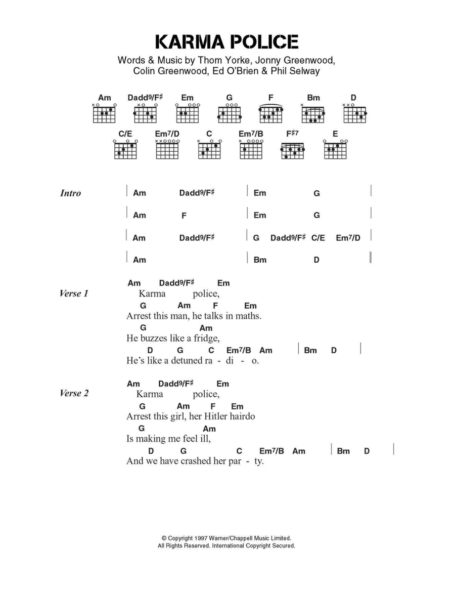Karma Police Easy Guitar scores gallery preview page 1