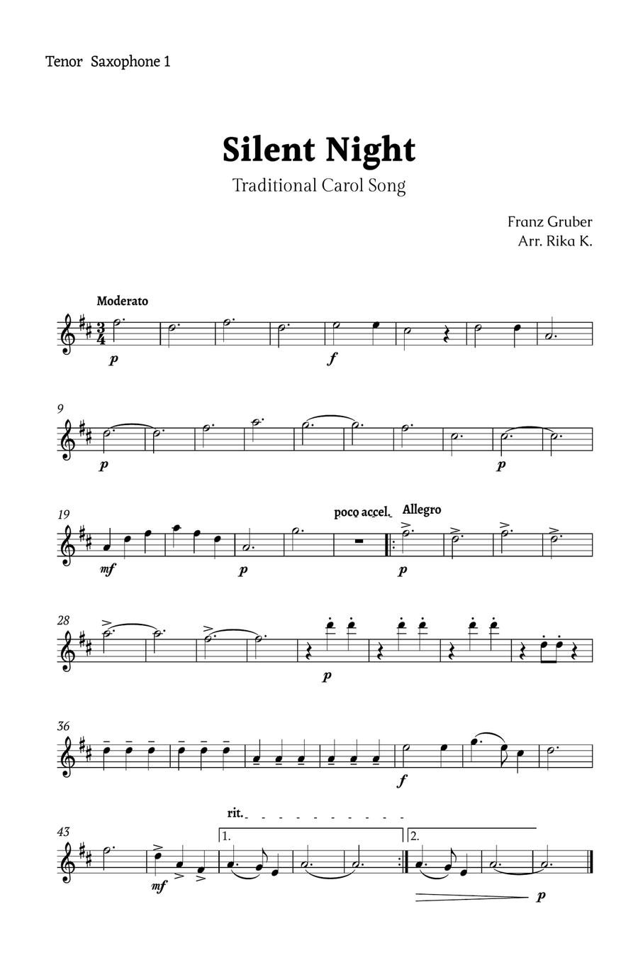 Silent Night for Tenor Sax Quartet Saxophone Quartet scores gallery preview page 3