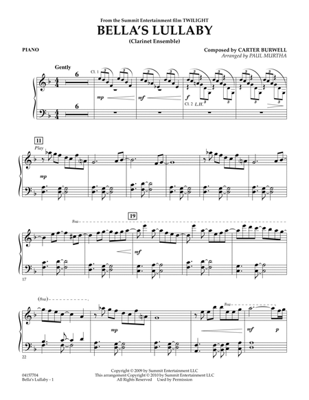Bella's Lullaby (Clarinet Ensemble with Opt. Rhythm Section) - Piano