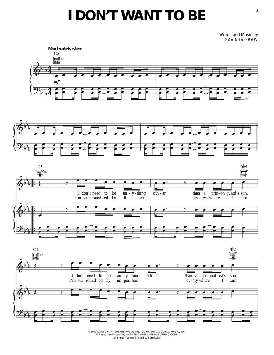 I Don't Want To Be Piano, Vocal, Guitar scores gallery preview page 1