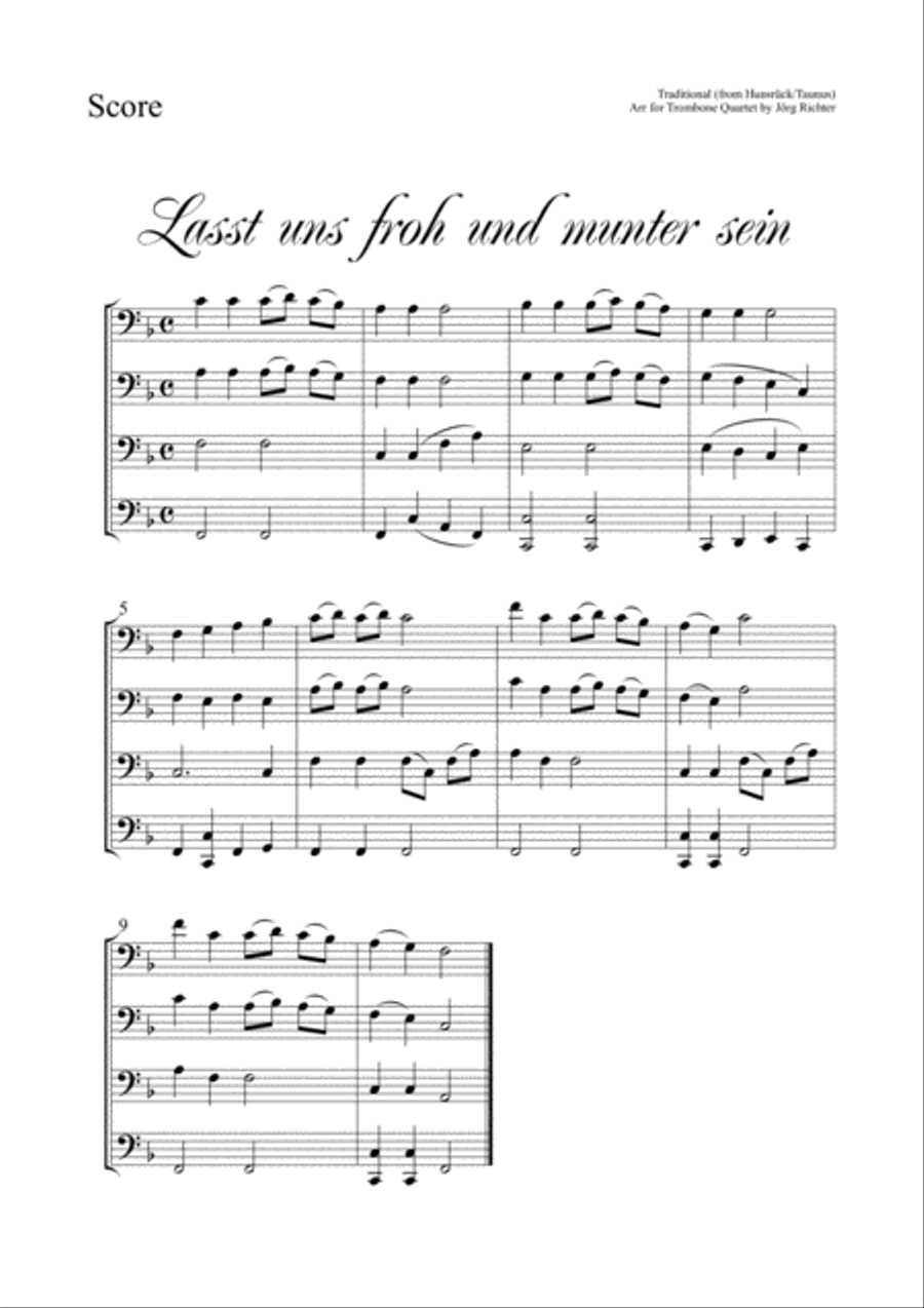 Let us be happy and cheerful (Lasst uns froh und munter sein) for Trombone Quartet Brass Quartet scores gallery preview page 2