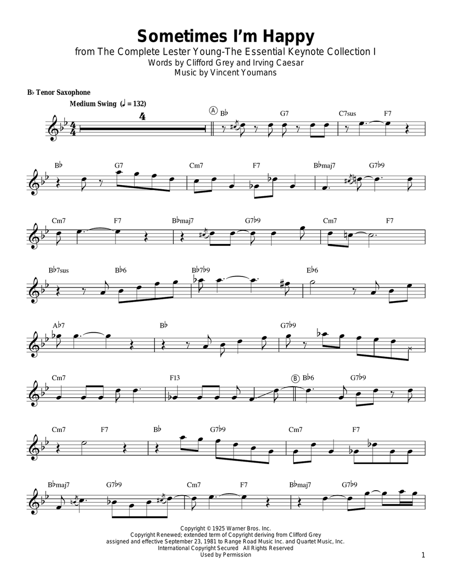 Sometimes I'm Happy Sometimes I'm Happy Tenor Saxophone scores gallery preview page 1