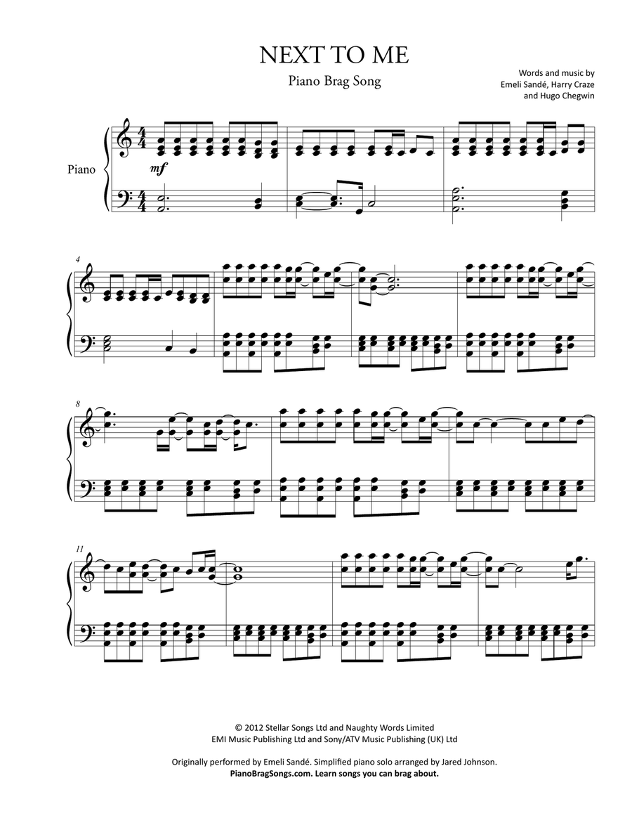 Next To Me Piano Solo scores gallery preview page 1