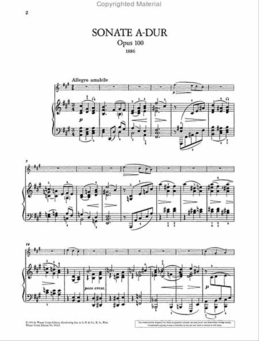 Sonata for Piano and Violin, A major Op. 100 Violin Solo scores gallery preview page 2
