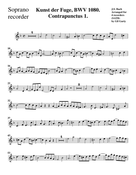 Kunst der Fuge (=art of Fugue), BWV 1080 (arrangements for 2-4 recorders)