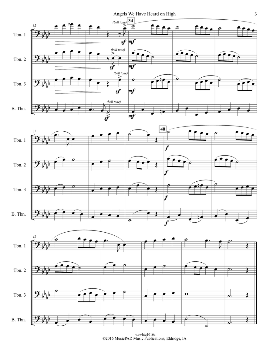 Angels We Have Heard on High (Trombone Quartet) Trombone Quartet scores gallery preview page 3