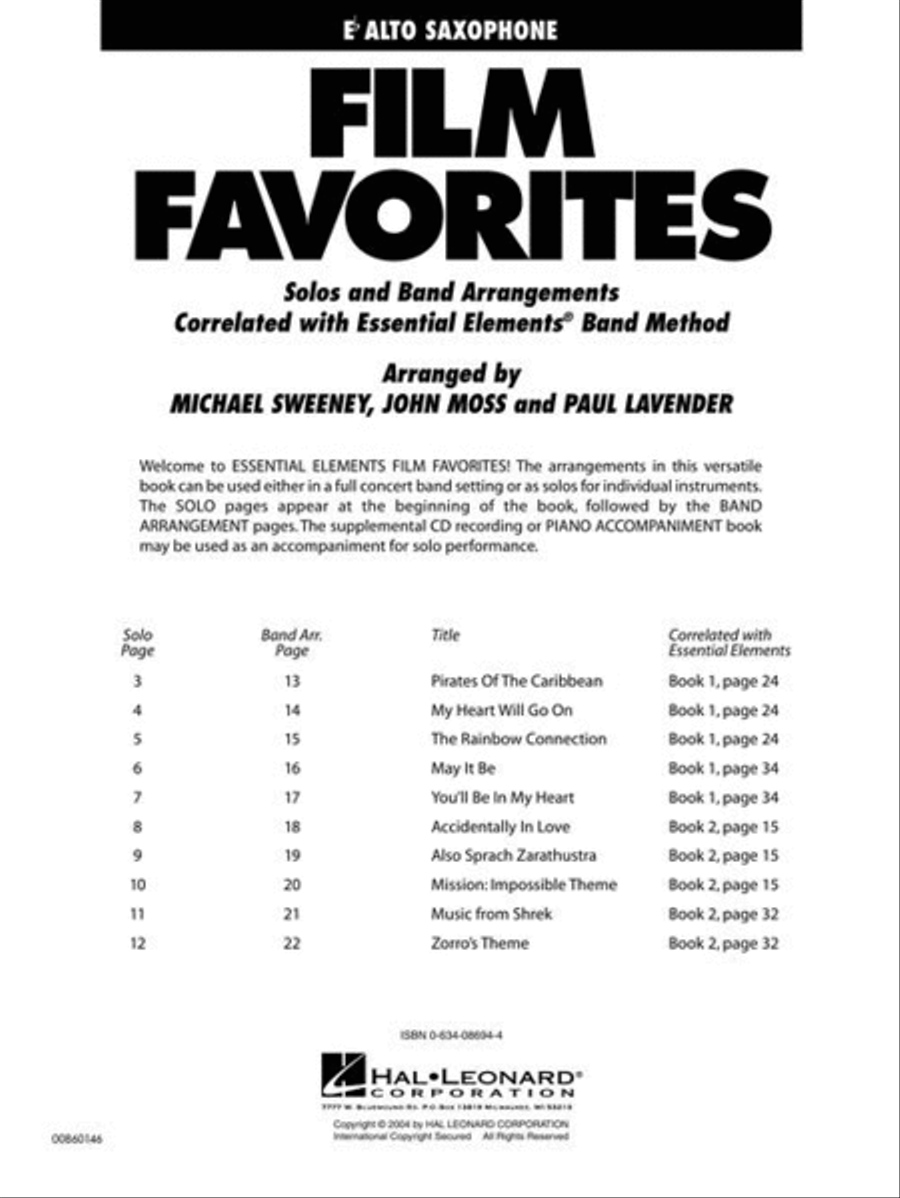 Film Favorites - Eb Alto Saxophone