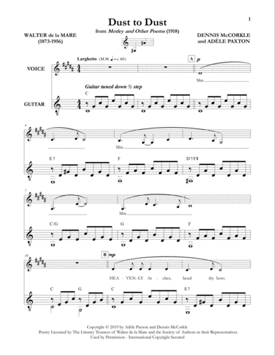 Dust to Dust - An Original Song Setting of Walter de la Mare's Poetry for VOICE and GUITAR: Key B Guitar scores gallery preview page 4