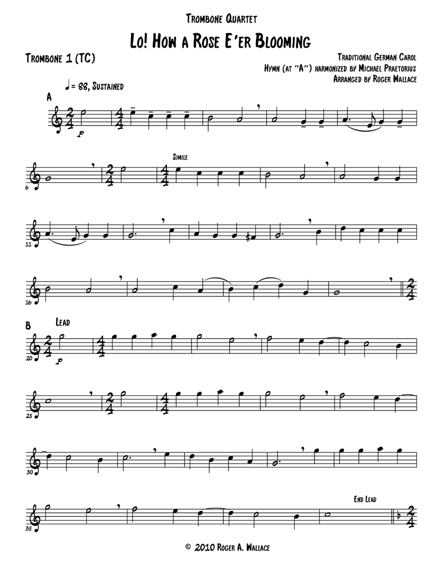 Lo! How a Rose E’er Blooming (Trombone Quartet) Brass Quartet scores gallery preview page 5