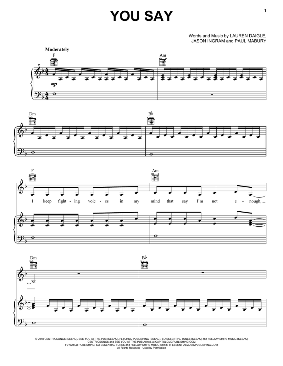 You Say Piano, Vocal, Guitar scores gallery preview page 1
