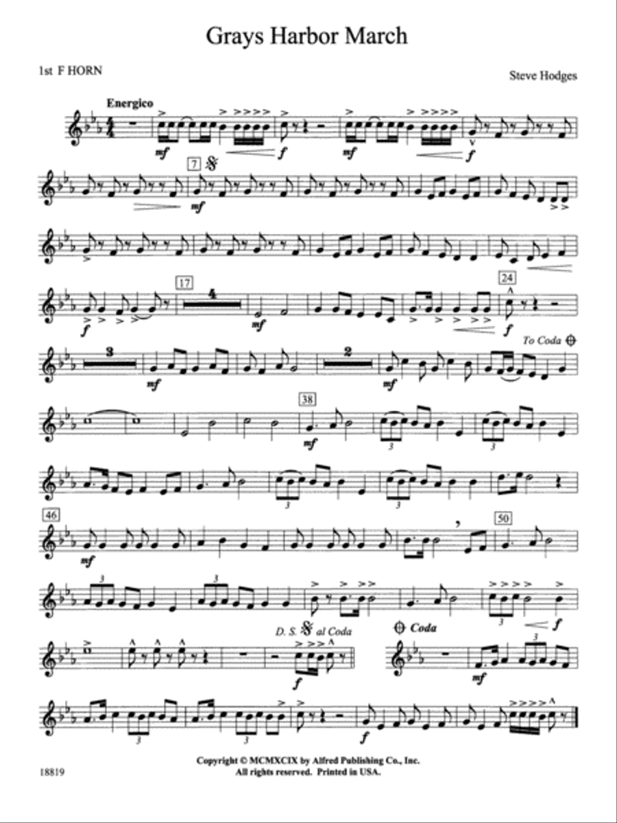 Grays Harbor March: 1st F Horn Concert Band scores gallery preview page 1