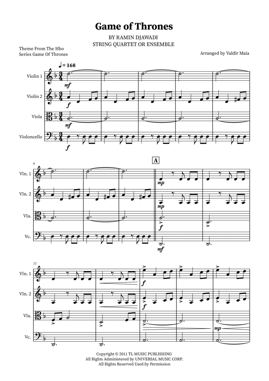Game Of Thrones String Quartet scores gallery preview page 1