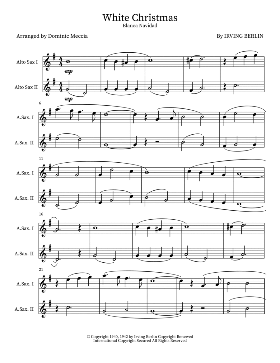 White Christmas Woodwind Duet scores gallery preview page 1