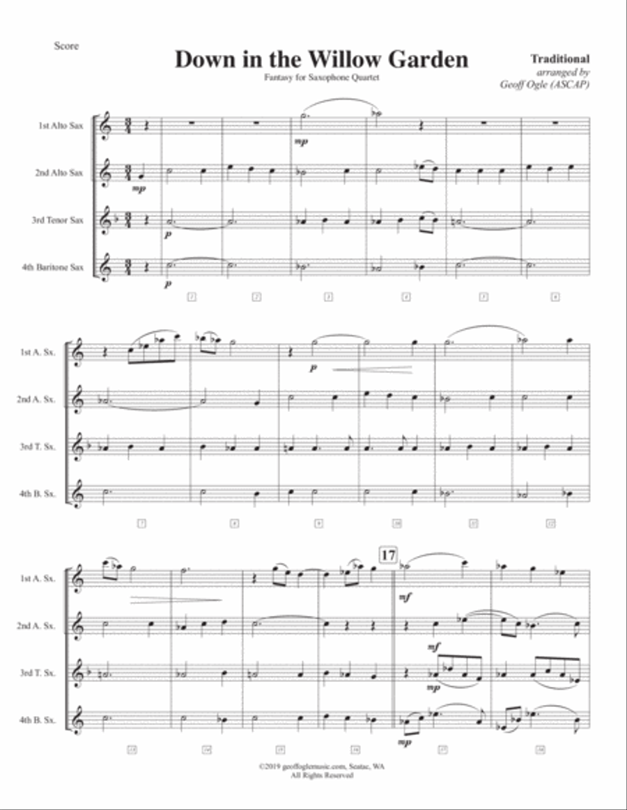Down in the Willow Garden Woodwind Quartet scores gallery preview page 2