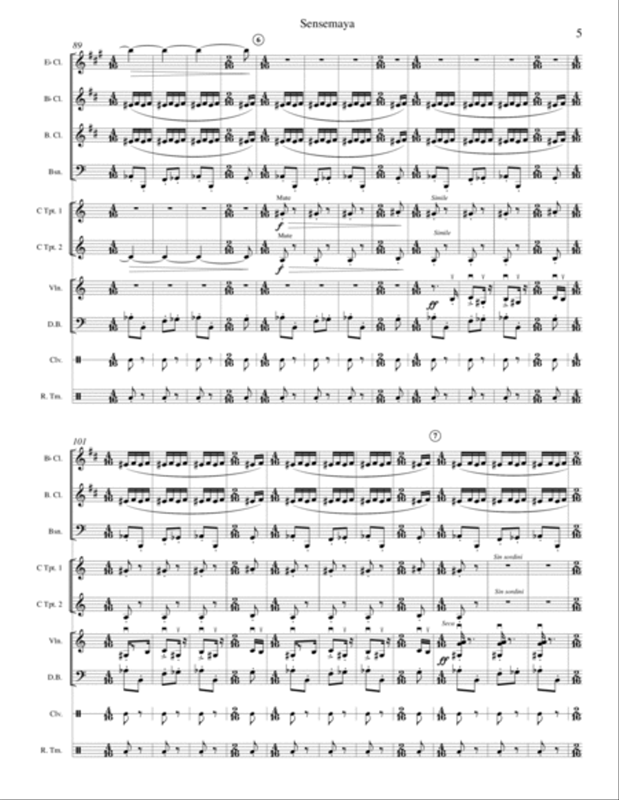 Revueltas 1938 Sensemayá canto para matar a una culebra for Chamber Ensemble Large Ensemble scores gallery preview page 5