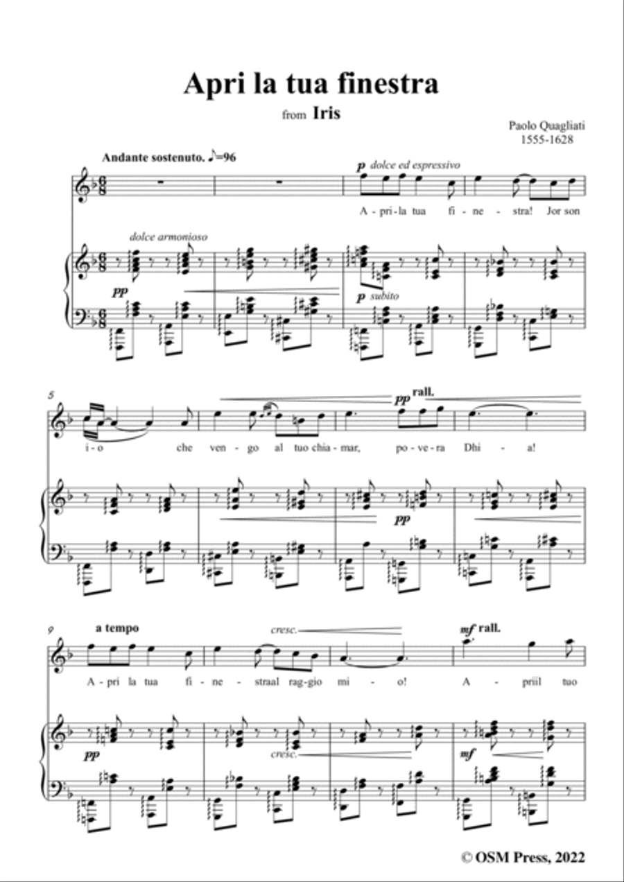 Quagliati-Apri la tua finestra,in F Major,from Iris,for Voice and Piano Voice Solo scores gallery preview page 3