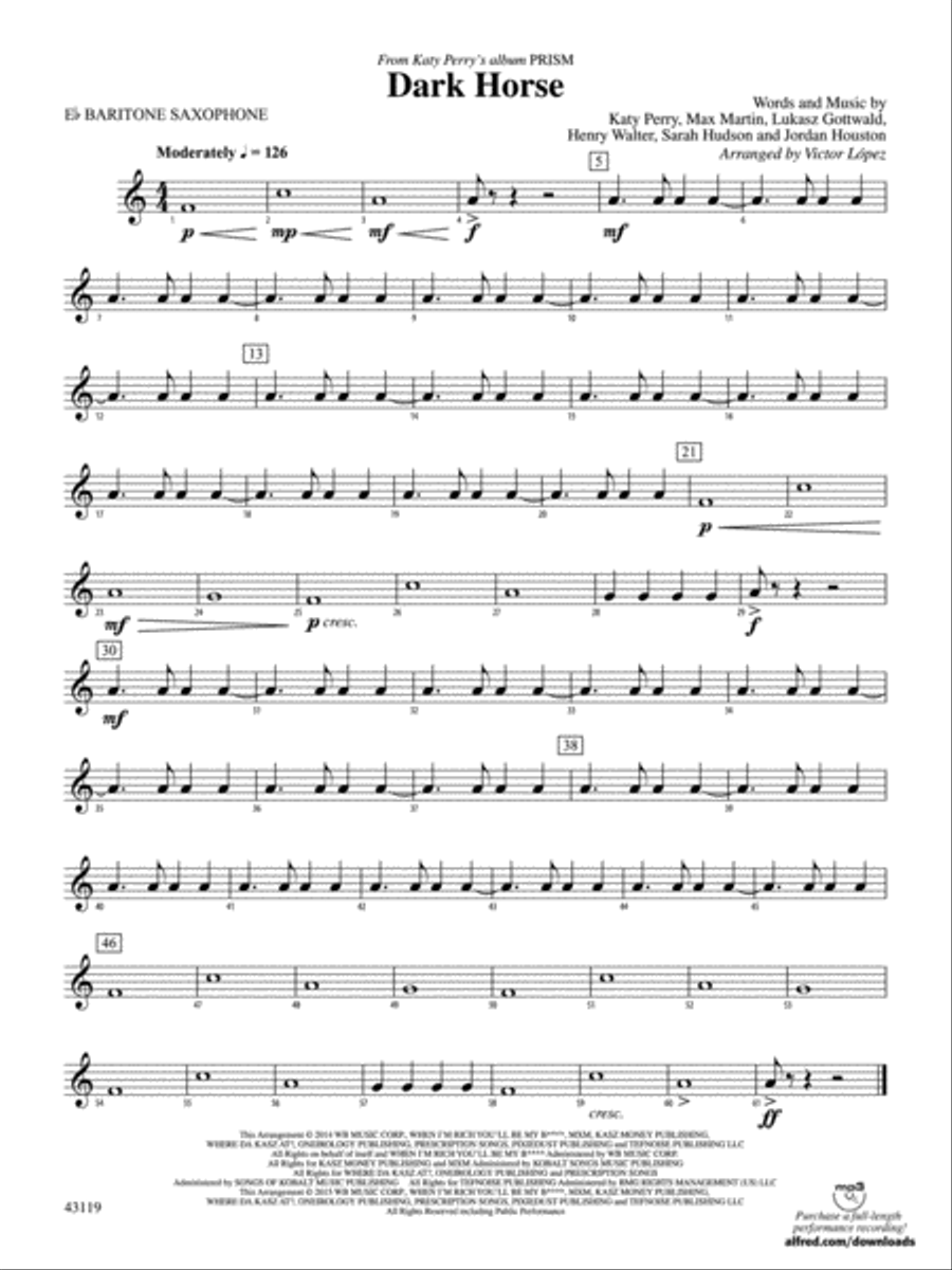 Dark Horse: E-flat Baritone Saxophone Concert Band scores gallery preview page 1
