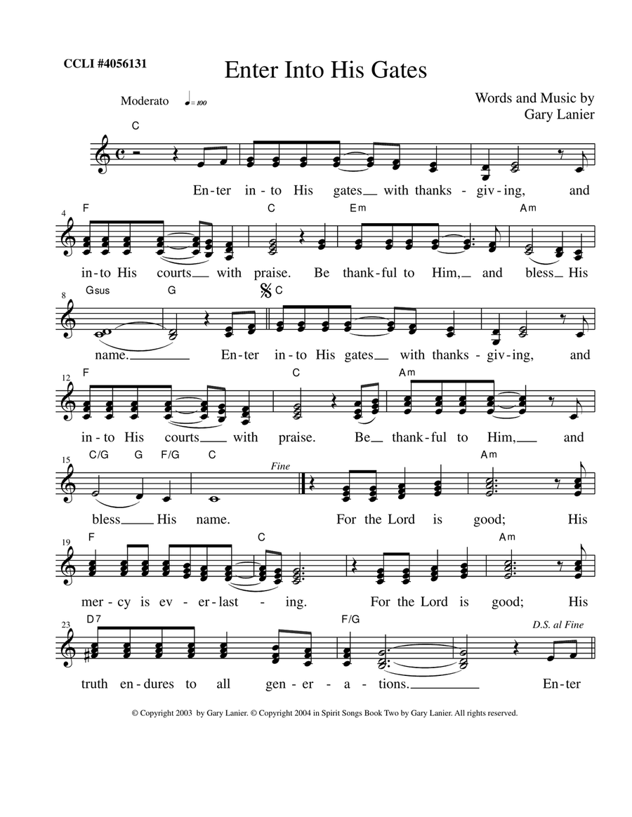 ENTER INTO HIS GATES with MORE THAN LIFE, Lead Sheets (Includes Melody, Lyrics & Chords) Piano scores gallery preview page 2
