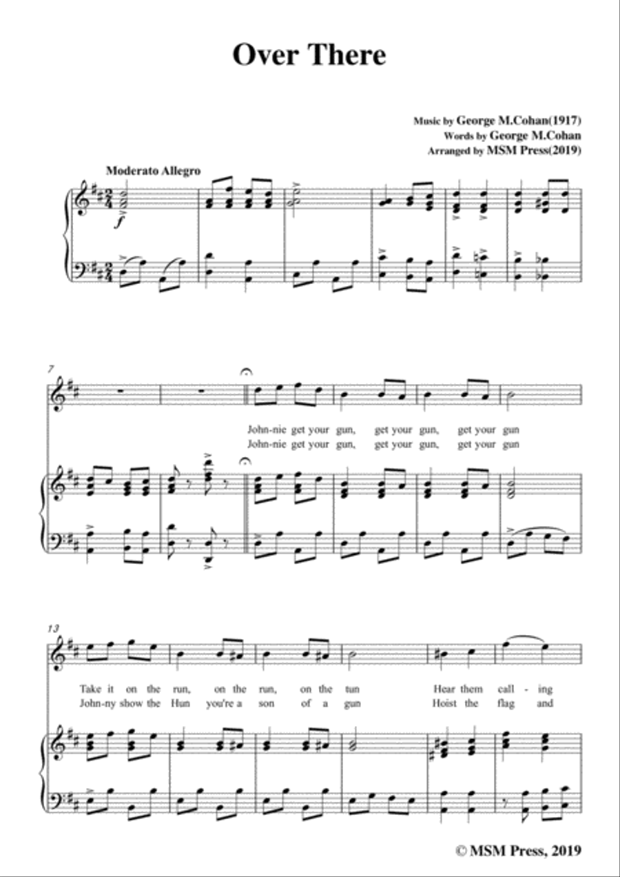 George M. Cohan-Over There,in D Major,for Voice&Piano Voice scores gallery preview page 3