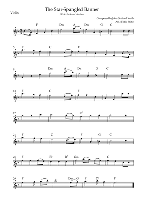 The Star Spangled Banner (USA National Anthem) for Violin Solo with Chords (F Major)