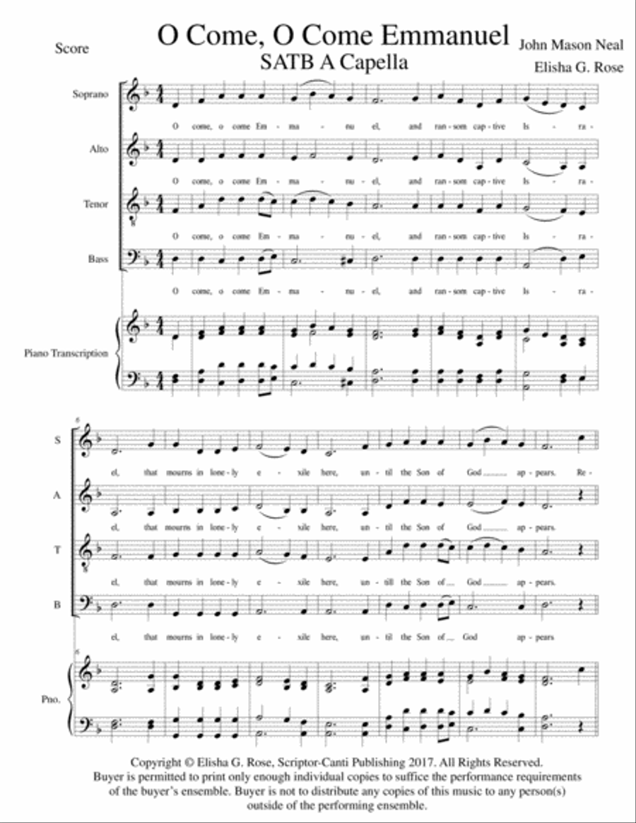 O Come, O Come Emmanuel - Acapella SATB Choir 4-Part scores gallery preview page 2