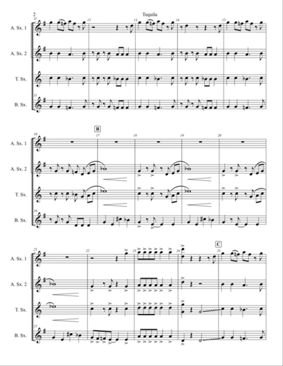 Tequila Saxophone Quartet scores gallery preview page 2