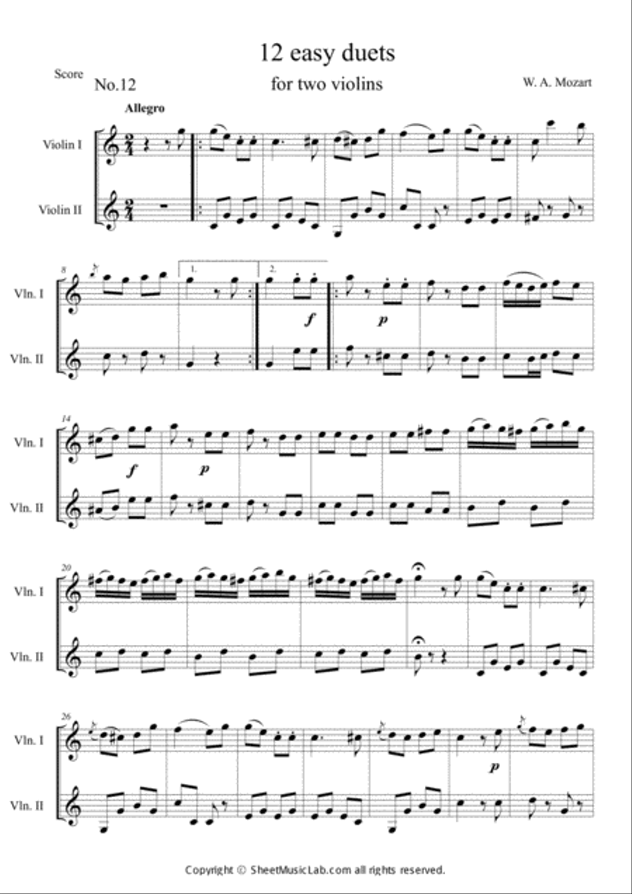 12 Easy Duets For Two Violins No. 12 String Duet scores gallery preview page 1