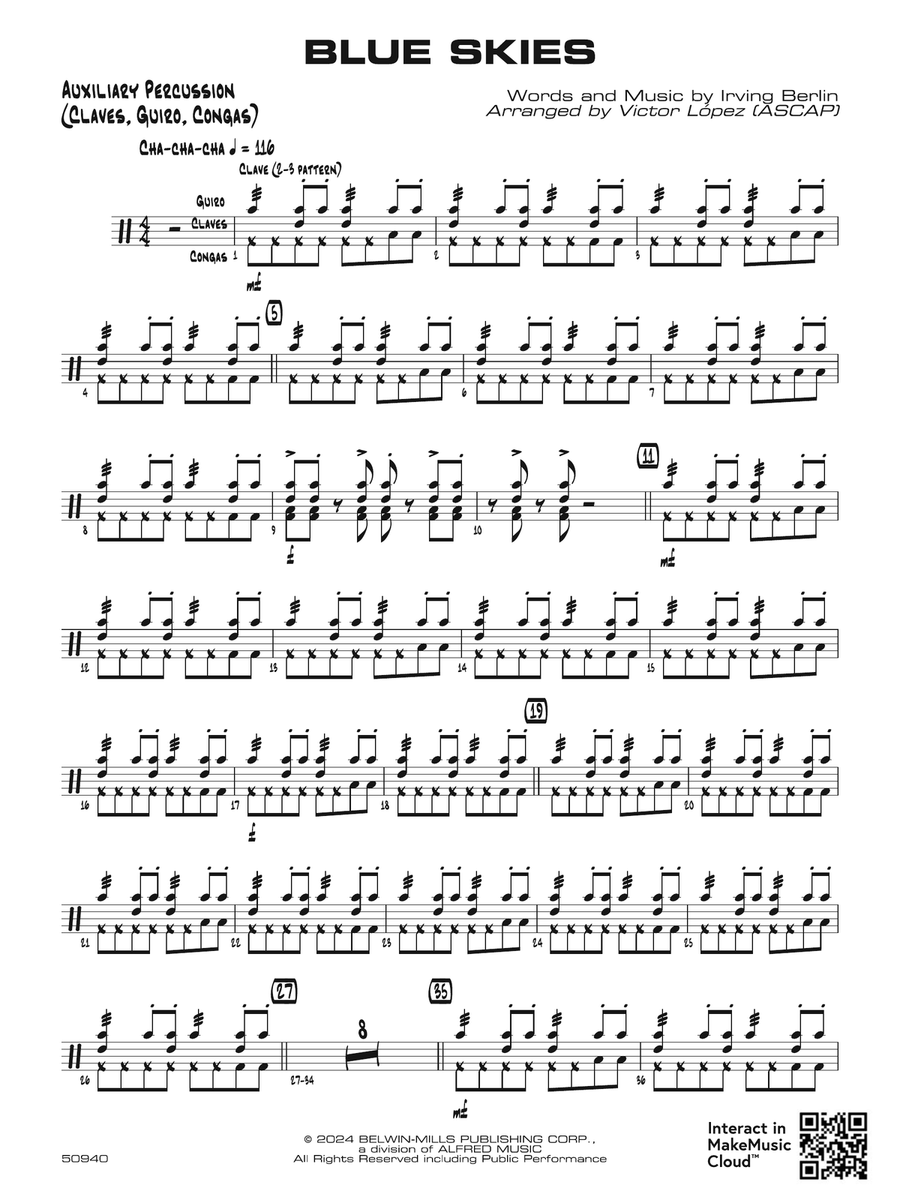 Blue Skies: Auxiliary Percussion Percussion scores gallery preview page 1