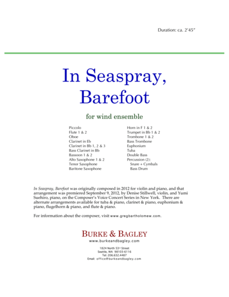 In Seaspray, Barefoot, for Wind Ensemble Concert Band scores gallery preview page 2