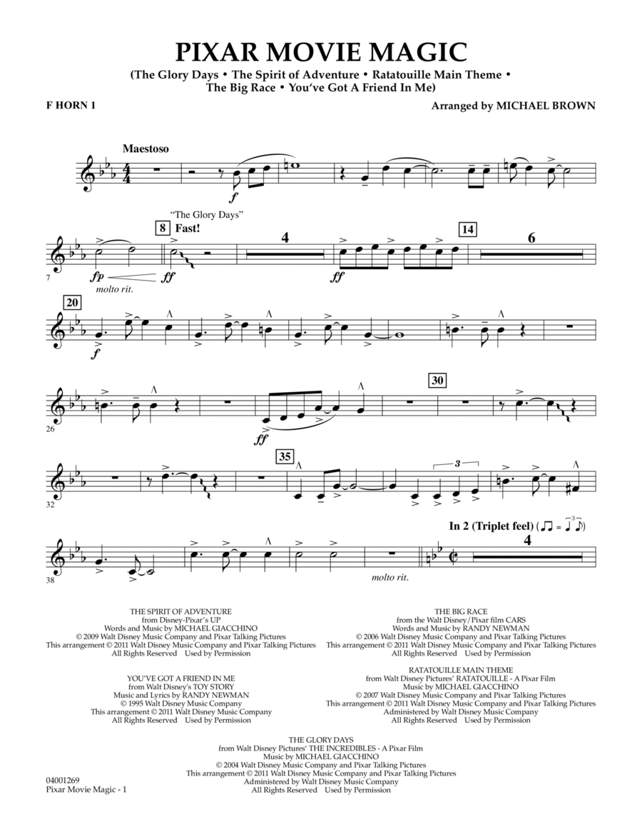 Pixar Movie Magic - F Horn 1 Concert Band scores gallery preview page 1