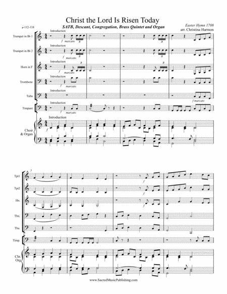 Christ the Lord Is Risen Today - SATB, Descant, Congregation, Brass Quintet, and Organ image number null