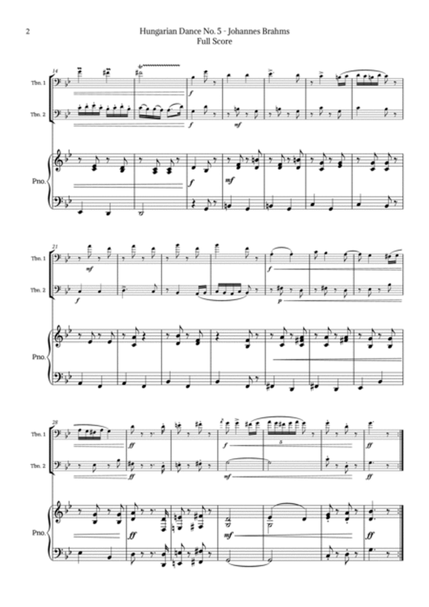 Hungarian Dance No. 5 by Brahms for Trombone Duet and Piano image number null
