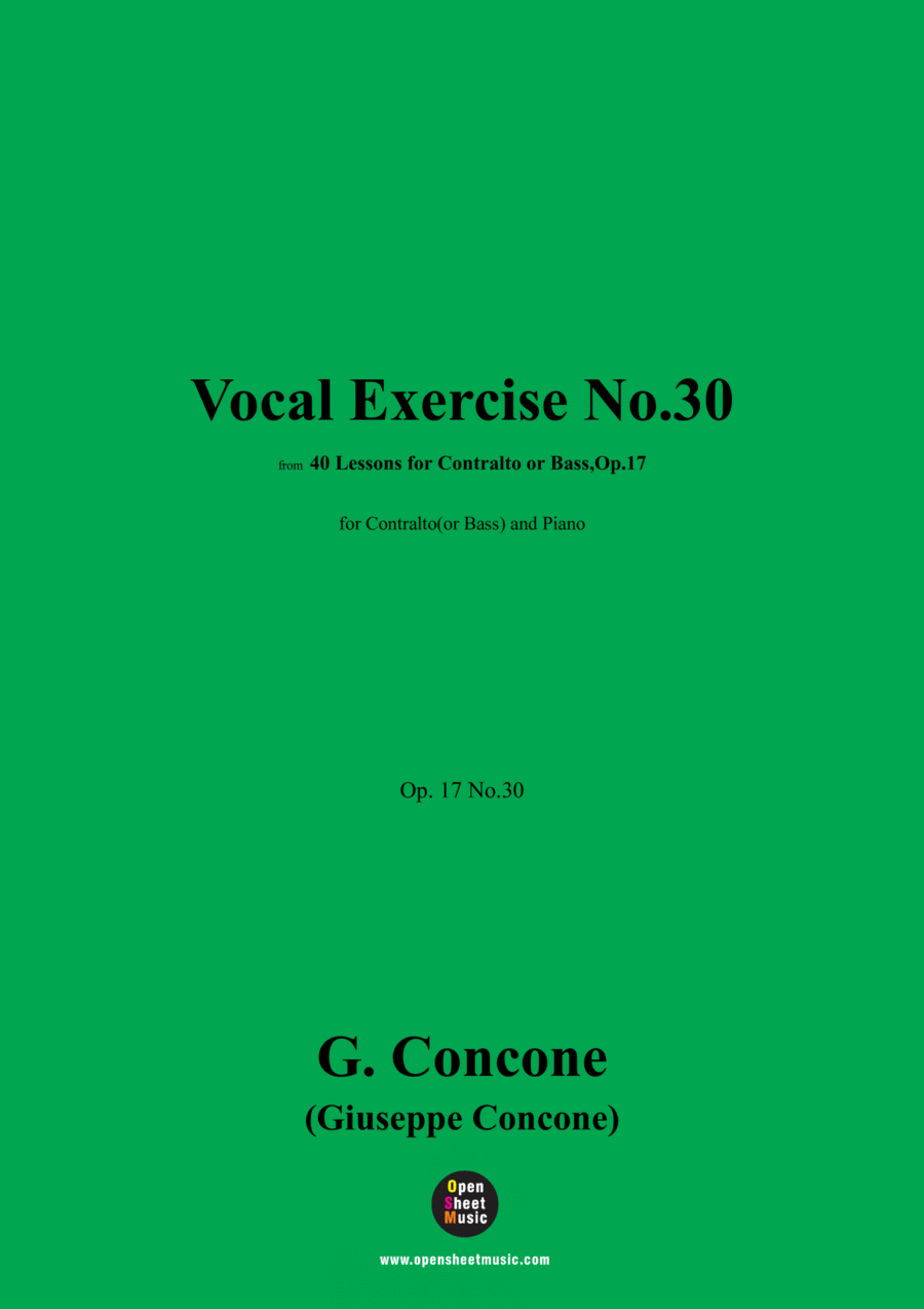 G. Concone-Vocal Exercise No.30,for Contralto(or Bass) and Piano Piano scores gallery preview page 1