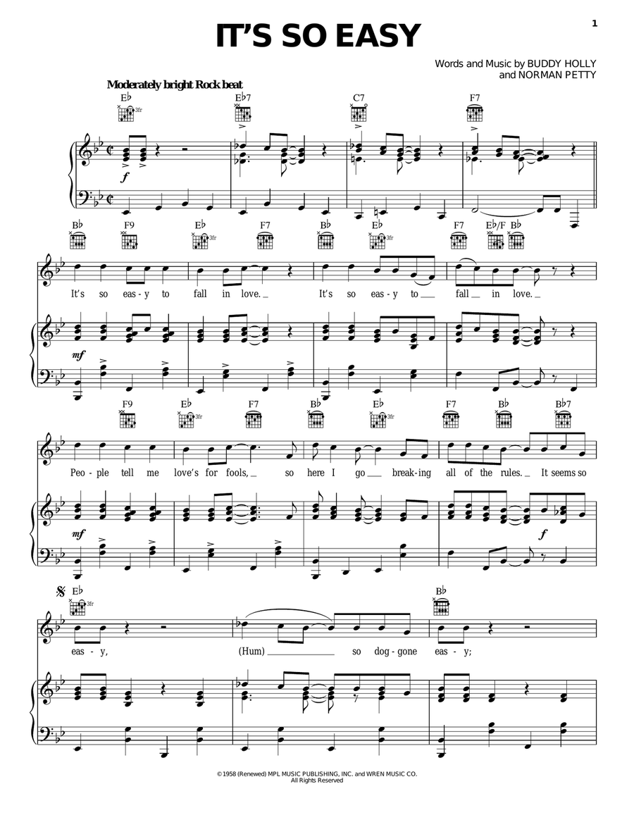 It's So Easy Piano, Vocal, Guitar scores gallery preview page 1