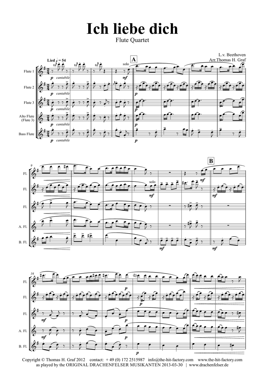 Ich liebe dich - Beethoven goes Polka - Flute Quartet Flute Quartet scores gallery preview page 1