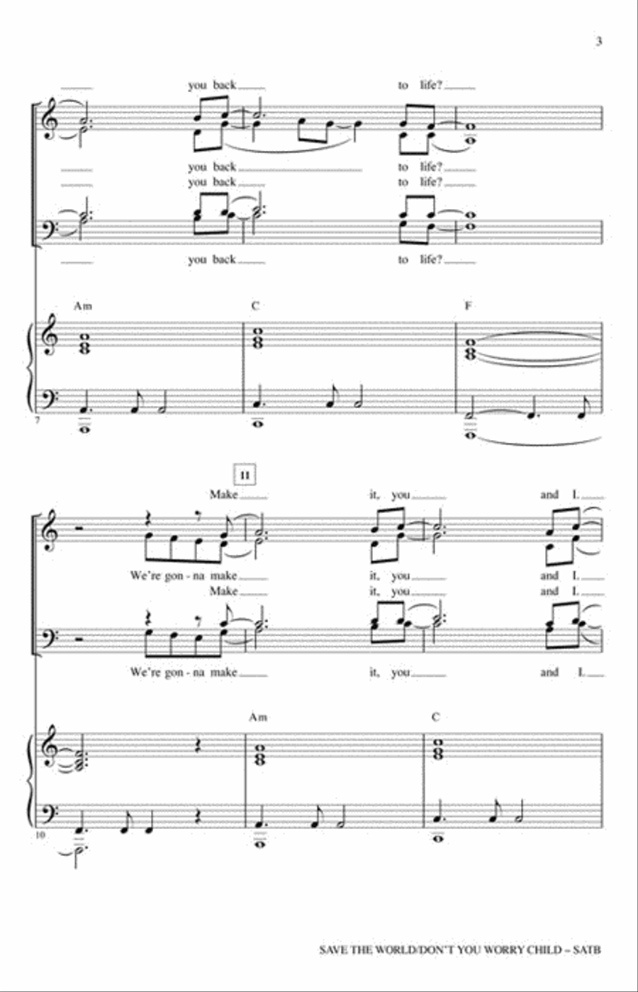 Save the World/Don't You Worry Child 4-Part scores gallery preview page 3