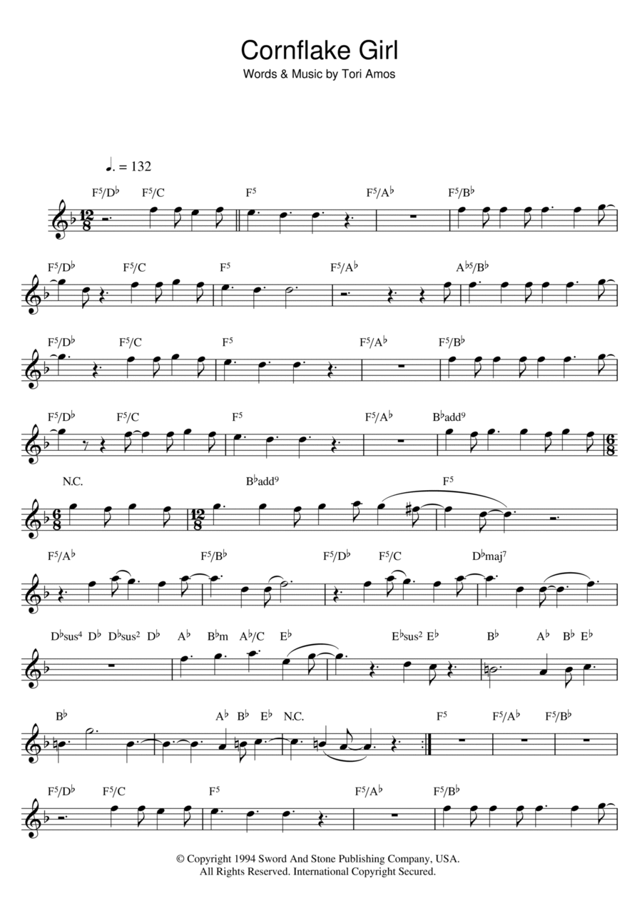 Cornflake Girl Piano scores gallery preview page 1