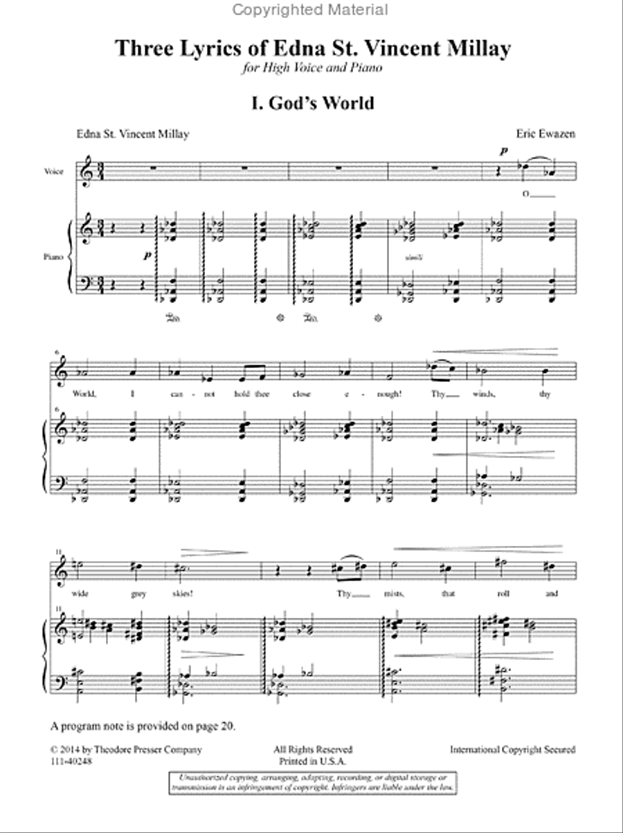 Three Lyrics of Edna St. Vincent Millay Chamber Music scores gallery preview page 2