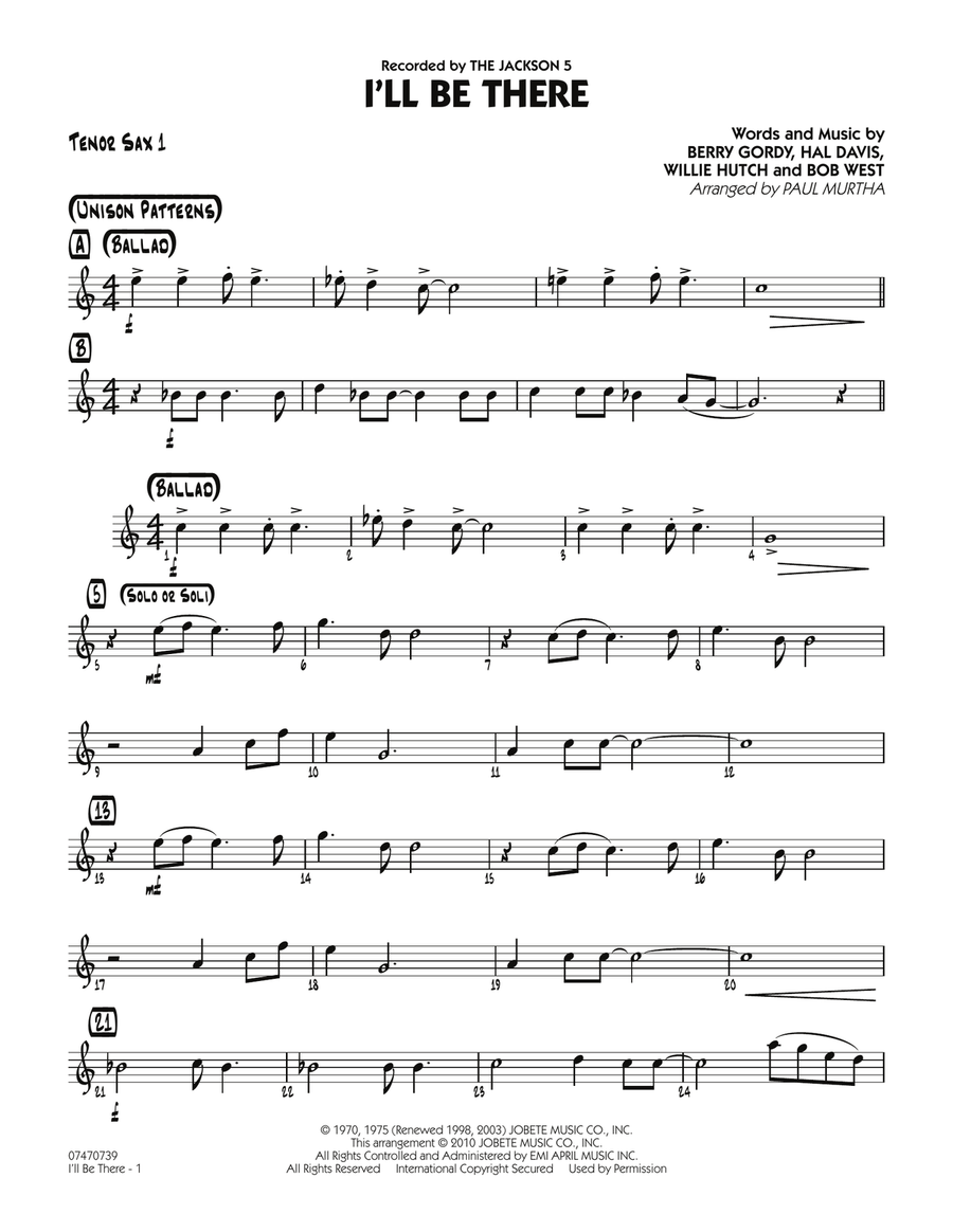 I'll Be There - Tenor Sax 1 Jazz Ensemble scores gallery preview page 1