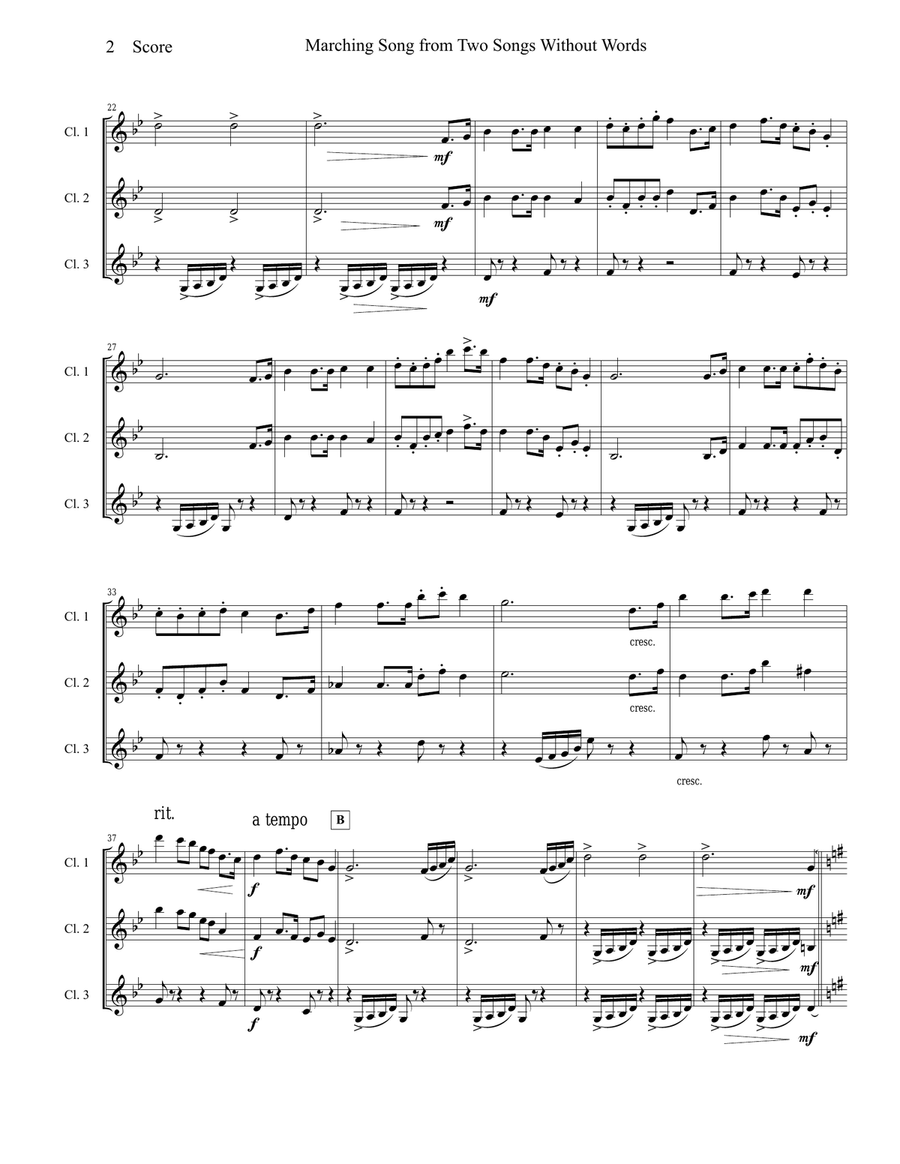 Marching Song by Gustav Holst for Clarinet Trio Clarinet Trio scores gallery preview page 3