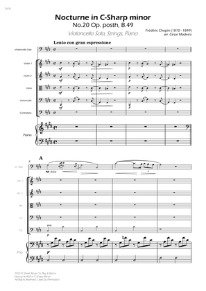 Nocturne No.20 in C Sharp minor - Cello Solo, Strings and Piano (Full Score) - Score Only