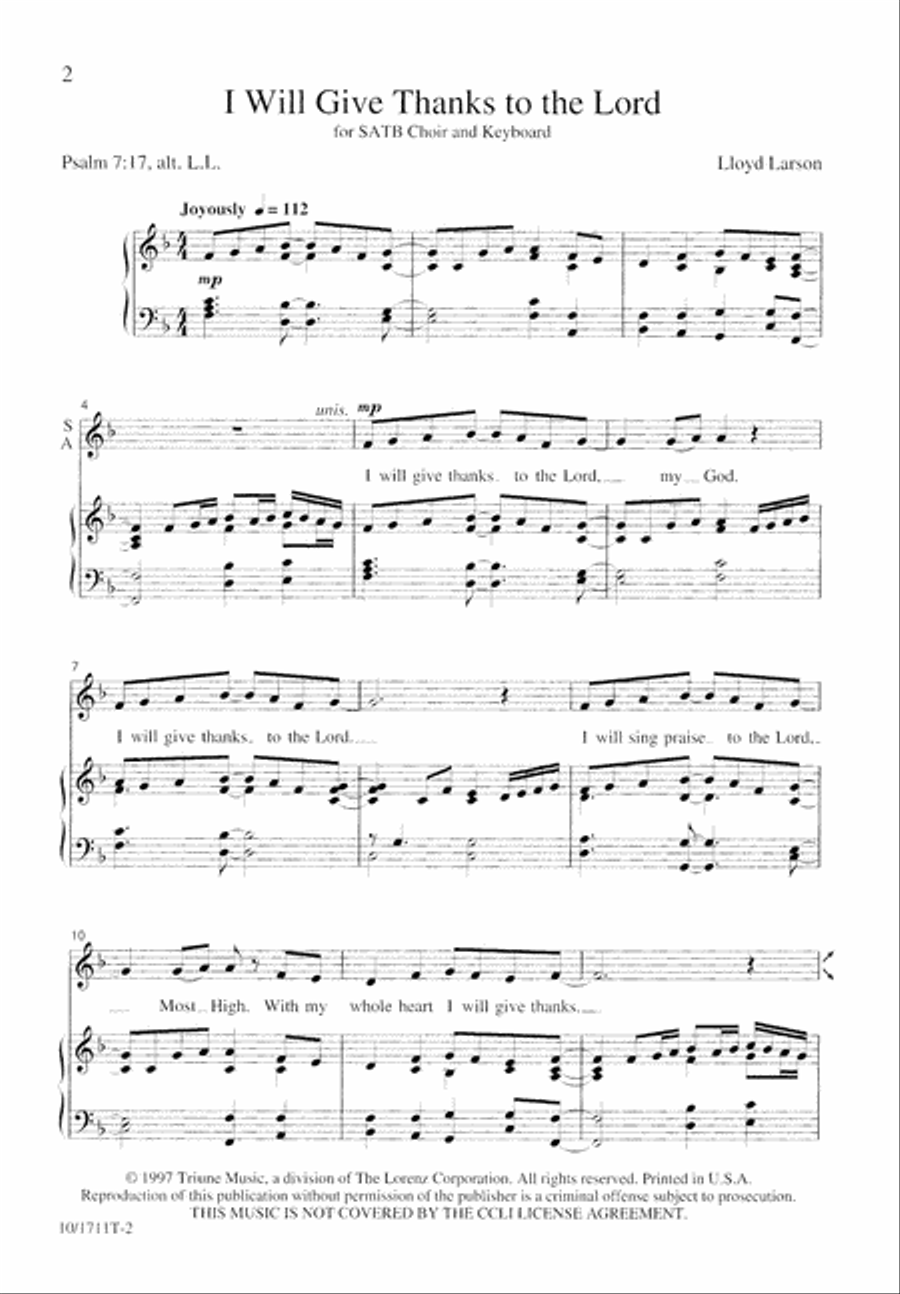 I Will Give Thanks to the Lord 4-Part scores gallery preview page 2