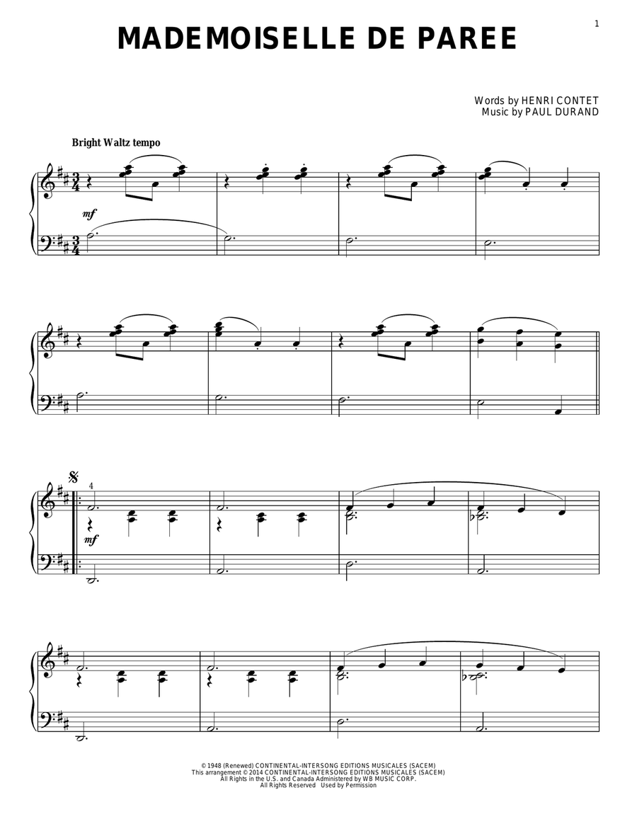 Mademoiselle De Paree Piano Solo scores gallery preview page 1