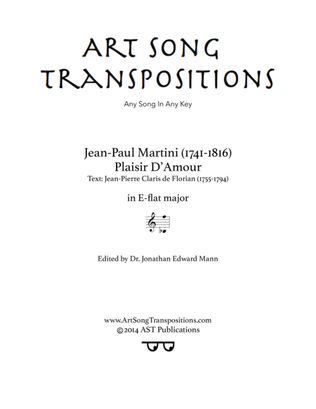 Book cover for MARTINI: Plaisir d'amour (transposed to E-flat major)