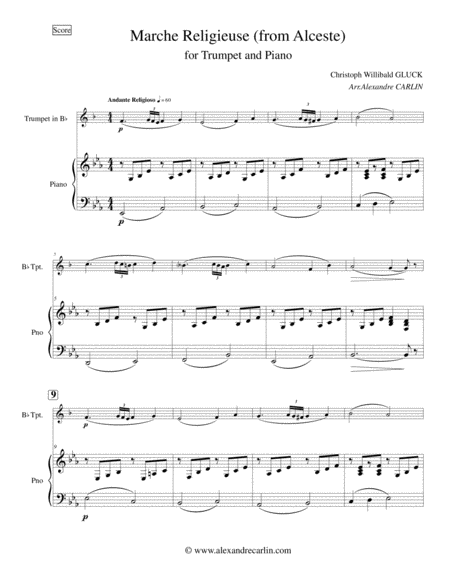 Marche Religieuse (from Alceste) by Gluck - Arranged for Trumpet and Piano image number null