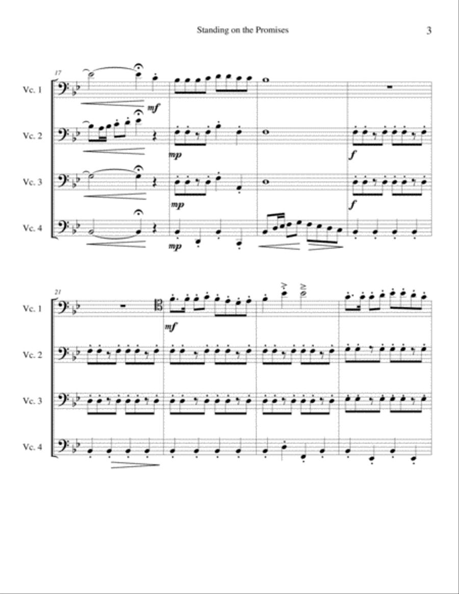 Standing on the Promises - Cello Quartet String Quartet scores gallery preview page 4