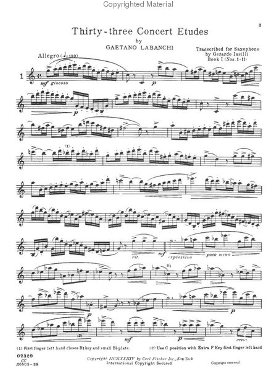 Thirty-Three Concert Etudes Transcribed for Sax (Book 1) Saxophone scores gallery preview page 2