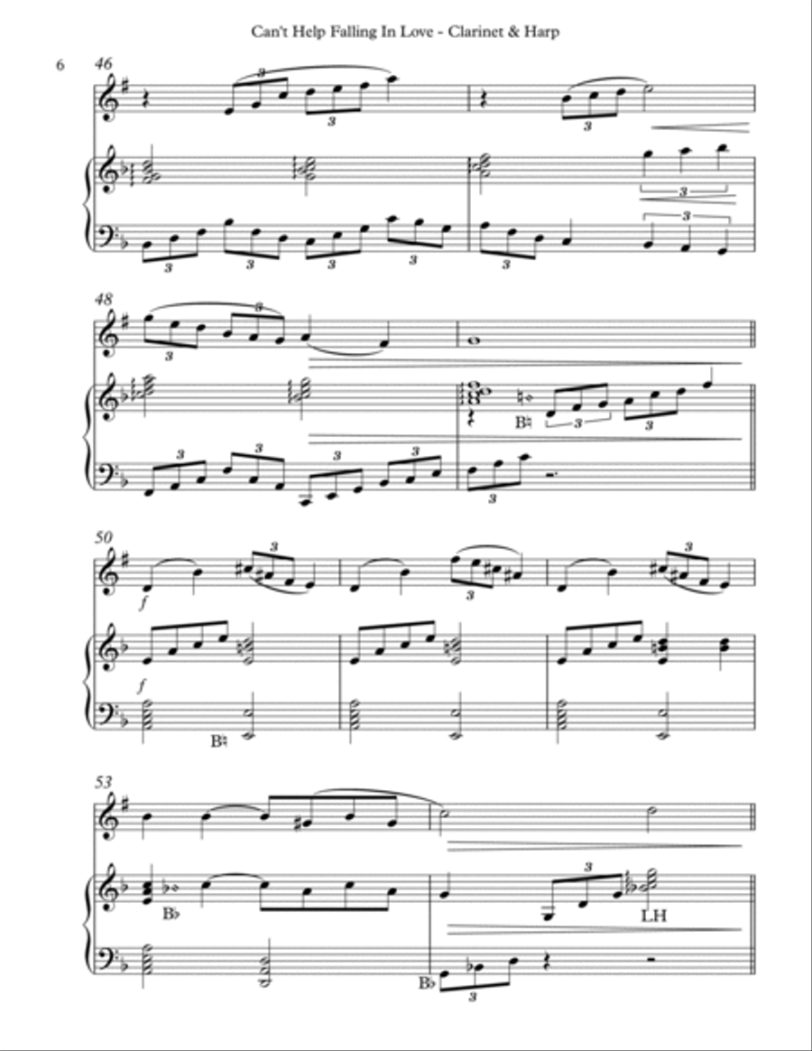 Can't Help Falling In Love Clarinet scores gallery preview page 6