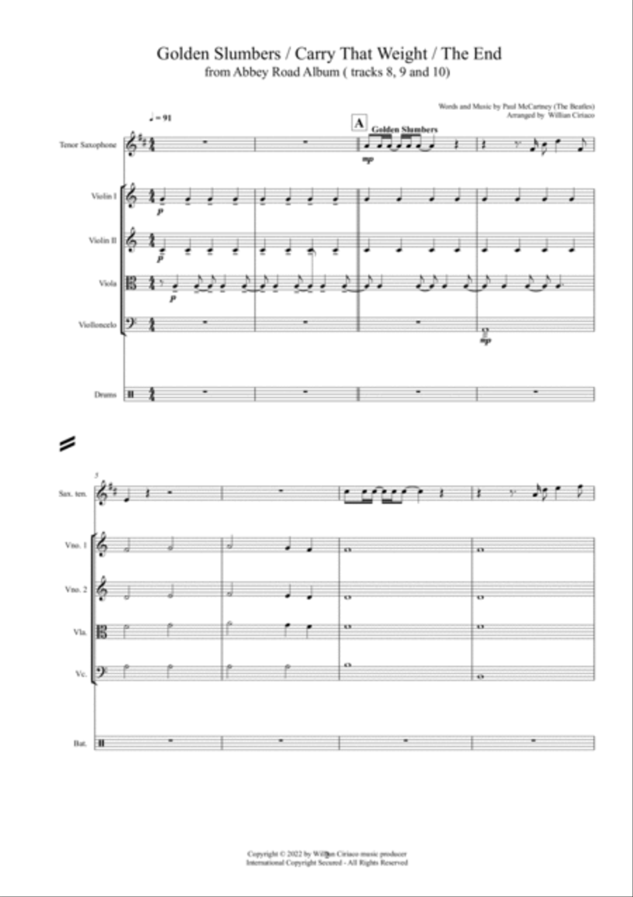 Golden Slumbers / Carry That Weight / The End Small Ensemble scores gallery preview page 3
